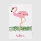 Flamingo in de gras gepersonaliseerd golfhanddoek (Voorkant)