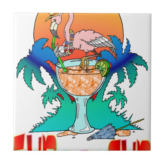 Flamingo in de zon tegeltje (Voorkant)