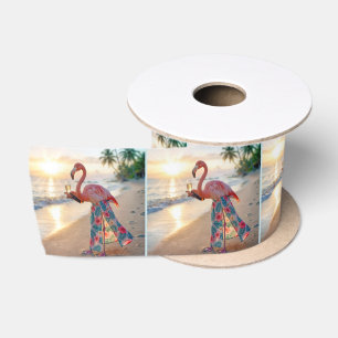 Flamingo in een rok met een champagneglas lint