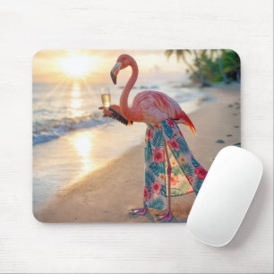 Flamingo in een rok met een champagneglas muismat