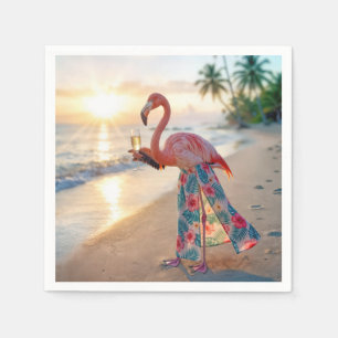 Flamingo in een Rok met een Champagneglas Servet