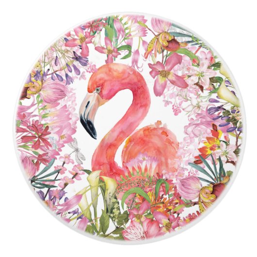 Flamingo in het Bloem Oerwoud - het Patroon van de Keramische Knop (Voorkant)