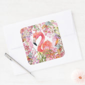 Flamingo in het Bloem Oerwoud - het Patroon van de Vierkante Sticker (Envelop)
