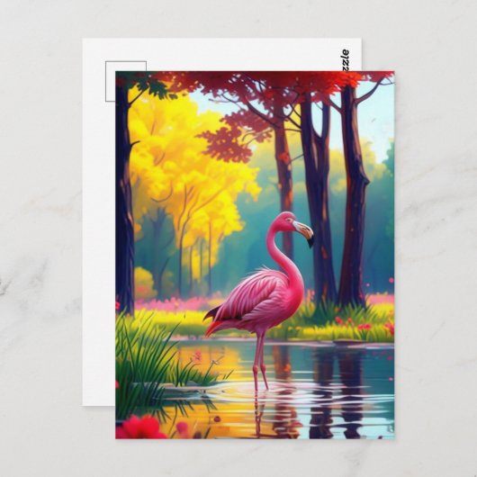 Flamingo in het meer 365476 briefkaart (Voorkant / Achterkant)