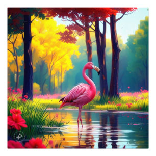 Flamingo in het meer 365476 foto afdruk
