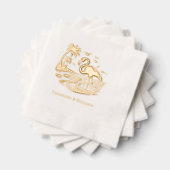 Flamingo in het water, strand, palmbomen met paar  folie servetten (Insitu (Gestapeld))