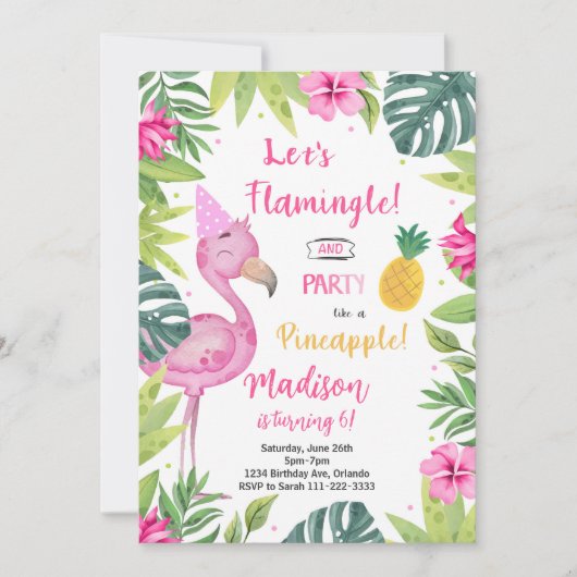 Flamingo  in Roze Verjaardagsuitnodiging Kaart (Voorkant)
