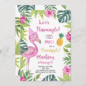 Flamingo  in Roze Verjaardagsuitnodiging Kaart (Voorkant / Achterkant)
