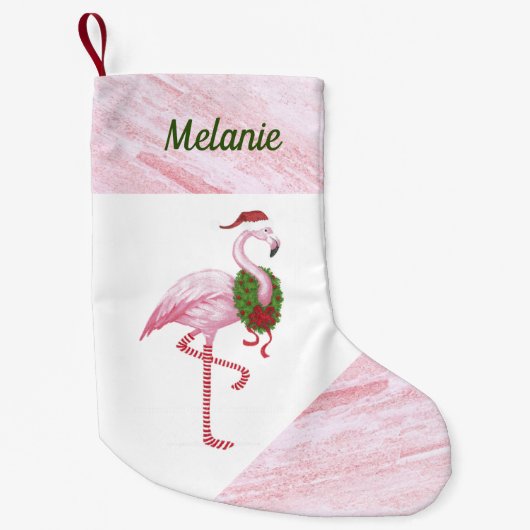 Flamingo in Santa Hat aangepaste kerstkous Kleine Kerstsok (Voorkant)
