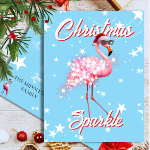 Flamingo in Santa Hat Sunglass Beach Kerstmis Briefkaart