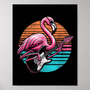 Flamingo in vintage stijl die gitaar speelt Rock A Poster