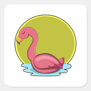 Flamingo in water met zon vierkante sticker