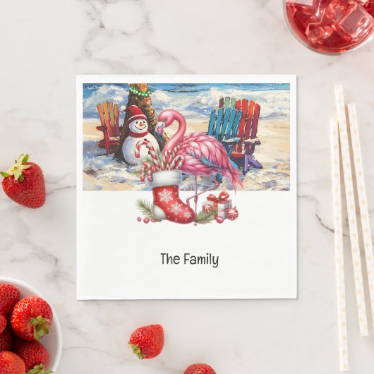 Flamingo kerst in juli op het strand servet (Insitu)