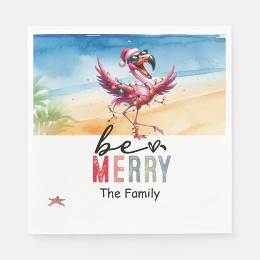 Flamingo kerst in juli op het strand servet (Voorkant)