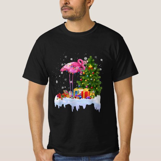 Flamingo kerstboomverlichting t-shirt (Voorkant)