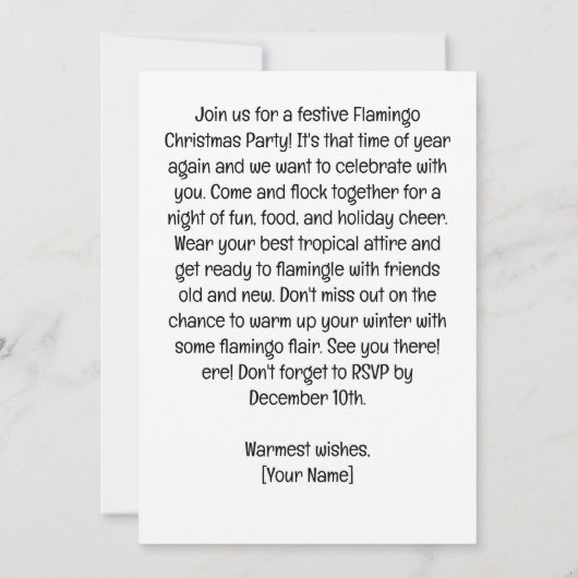 Flamingo Kerstfeest Kaart (Achterkant)