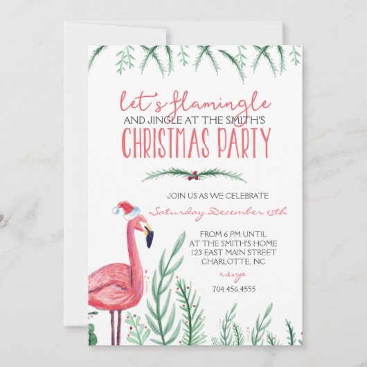 Flamingo Kerstfeest Uitnodiging (Voorkant)