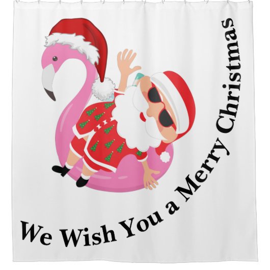 Flamingo Kerstman Prettig Kerst Wens Douchegordijn (Voorkant)