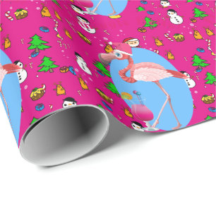 Flamingo Kerstmis Funny Doodles Festive Fun Cadeaupapier
