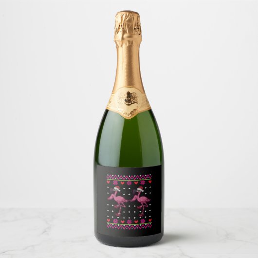 Flamingo Kerstmis Ik wil een flamingo voor Kerstmi Sparkling Wijnetiket (Voorkant)