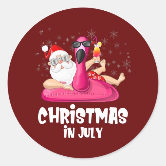 Flamingo Kerstmis in juli Lover Ronde Sticker (Voorkant)