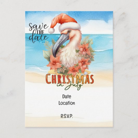 Flamingo Kerstmis in juli sparen de datum Feestdagenkaart (Voorkant)