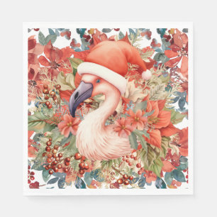 Flamingo Kerstmis met Santa Hat en Poinsettia Servet