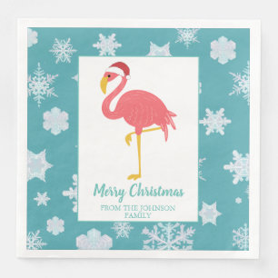 Flamingo Kerstmis Snowflake Blue Tropical Family Servet