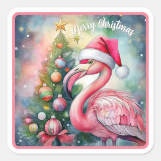Flamingo Kerststicker Vierkante Sticker