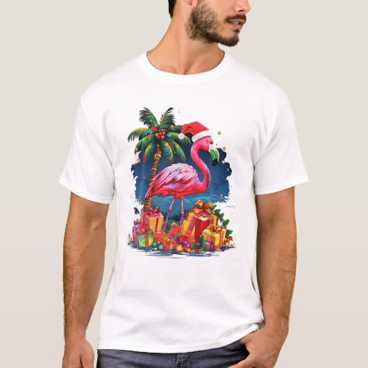 Flamingo Kerstverlichting Kerstmis T-shirt (Voorkant)