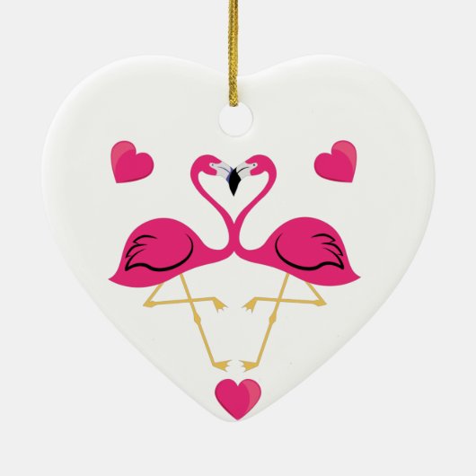 Flamingo Kissing en harten Keramisch Ornament (Achterkant)