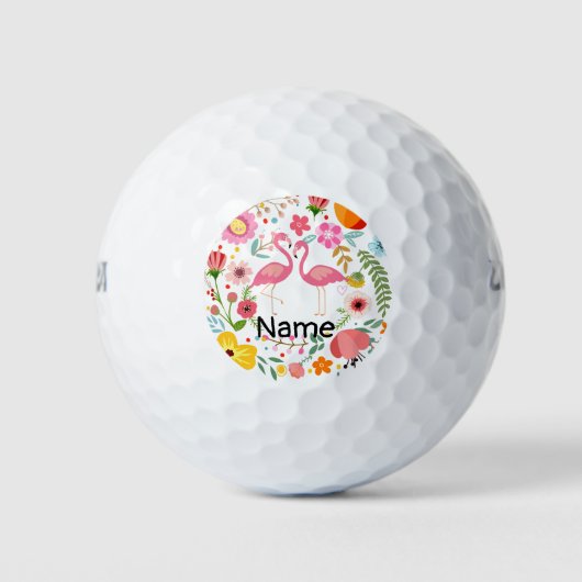 Flamingo koppel staat op bloem met naam golfballen (Voorkant)