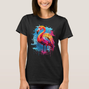 Flamingo Lake Birds Lover Kleurrijke Splash Art T-shirt