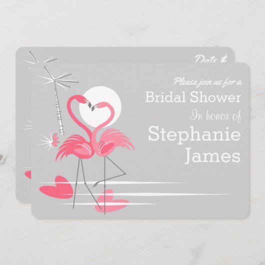 Flamingo Liefde Bruids Douche uitnodiging landscha (Voorkant / Achterkant)