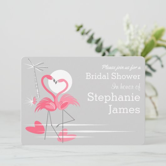 Flamingo Liefde Bruids Douche uitnodiging landscha (Staand voorkant)