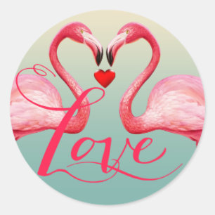 Flamingo liefde bruiloft gunst   Mint blauw Ronde Sticker