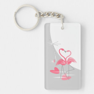 Flamingo Liefde Grote Maan acryl rechthoek Sleutelhanger