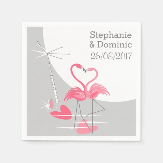 Flamingo Liefde Grote Maan Namen Datum papieren se Servetten (Voorkant)