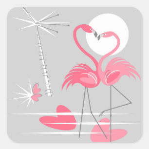 Flamingo Liefde sticker vierkant
