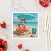Flamingo loungen op een strandstoel servet (Insitu)