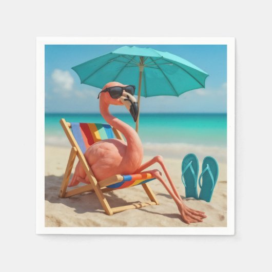 Flamingo loungen op een strandstoel servet (Voorkant)