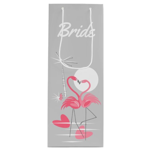 Flamingo Love Bride-cadeawijn Wijn Cadeautas (Voorkant)