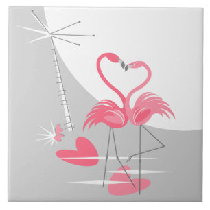 Flamingo Love Grote Maan tegel Tegeltje