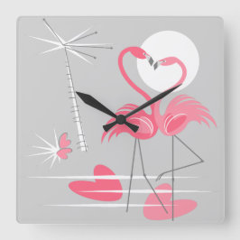 Flamingo Love klok vierkant
