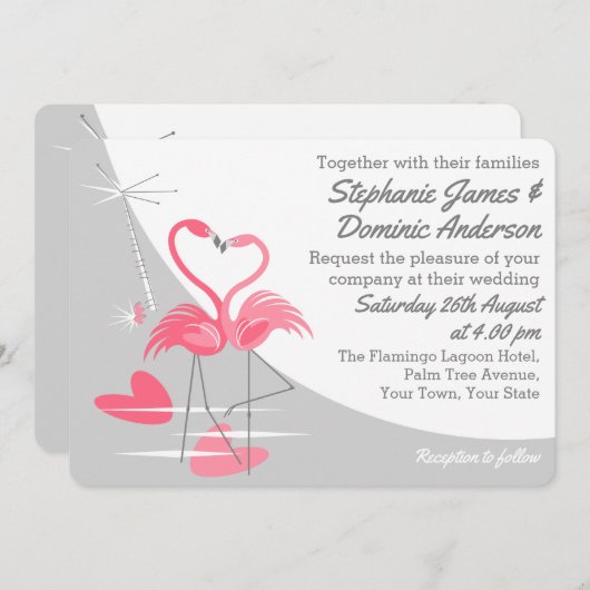 Flamingo Love Large Moon bruiloft landschap Kaart (Voorkant / Achterkant)