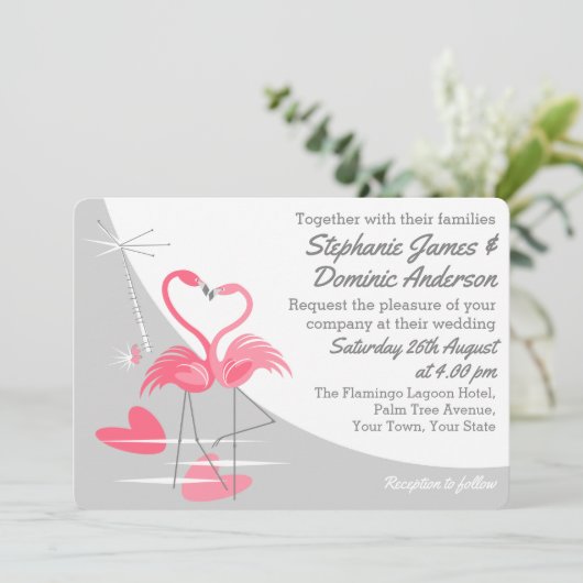 Flamingo Love Large Moon bruiloft landschap Kaart (Staand voorkant)