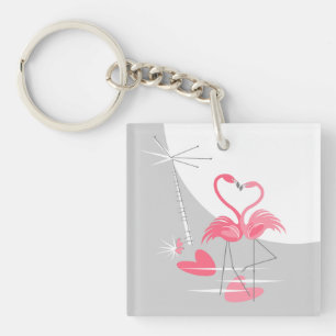 Flamingo Love Large Moon sleutelhanger acrylvierka