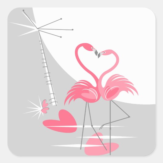 Flamingo Love Large Moon sticker square (Voorkant)