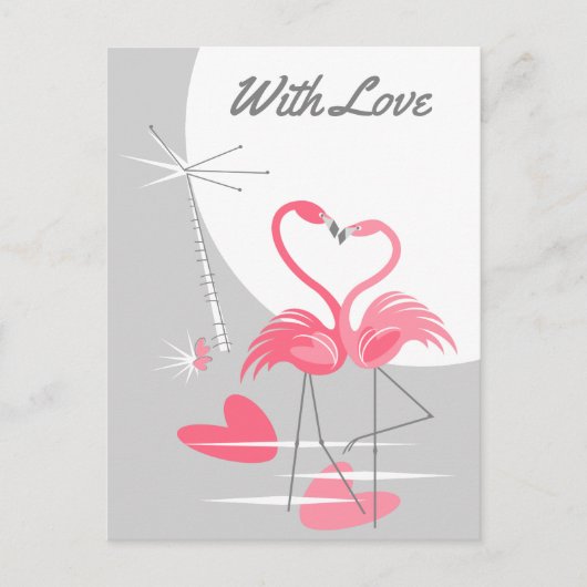 Flamingo Love Large Moon with Love briefkaart (Voorkant)