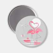 Flamingo Love magnet round Magneet (Voorkant / Achterkant)